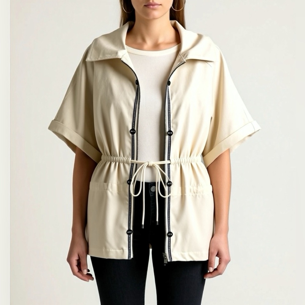 ZENERGY by CHICO'S Women's White Black Drawstring Jacket Top Size 3 Nautical
